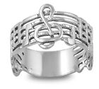 Sterling Silver Woman's Treble Clef Note Ring Wholesale 925 Band 12mm Sizes 1-13
