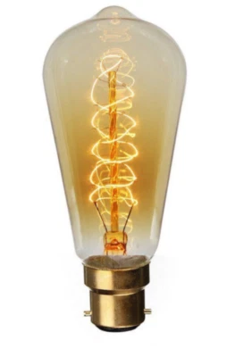 ST64 Spiral Filament Edison Bulbs B22 Bayonet Cap Industrial Light Lamp 40W - Image 1 of 2
