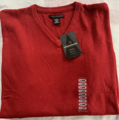 NWT Mens Pullover V-Neck Sweater-XL-Red-Acrylic- Very Soft! - Image 1 of 2