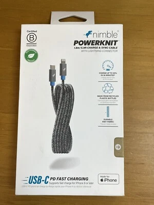 Nimble Powerknit 1.8m/5.9 ft Pin to USB-C Charge & Sync Cable - Gray - Image 1 of 4