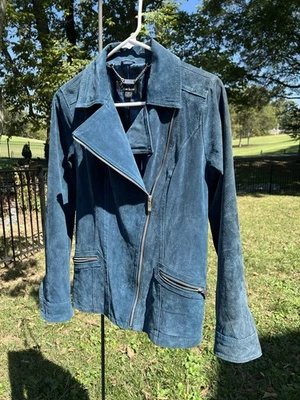 Dennis Basso Suede Moto Jacket Women’s Asymmetrical Zipper, Teal/Blue, XS - Image 1 of 4