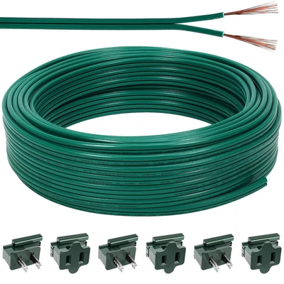 60FT SPT-1 Christmas Electrical Wire with 6Pcs Vampire Plugs,18 Gauge Wire 2 Con