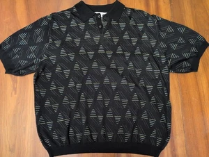 Retro St Croix Strick Geometrisch Poloshirt Schwarz Abstrakt Rautenmuster 80er 90er - Bild 1 von 13