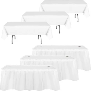 6-Pack Plastic Table Skirts & Tablecloths 54x108/168x29" White Disposable - Picture 1 of 5