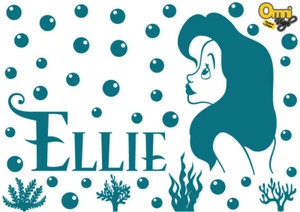 PERSONALISED DISNEY STYLE 2 CUSTOM NAME VINYL STICKER DECAL Ariel Mermaid KIDS - Picture 1 of 2