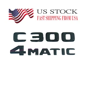 C300 4MATIC Rear Star Emblem Black Letter Badge Set For Mercedes W205 SEDAN - Picture 1 of 4