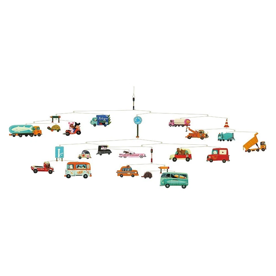 Djeco Traffic Cars Truck Automobile Modern Hanging Baby Nursery Mobile Decor - Image 1 of 1