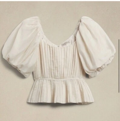 Banana Republic Top Womens Size 14 Champagne Pleated Puff Sleeve Classic New - Image 1 of 4