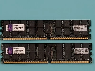 Lot of 2 Kingston 4GB DDR2 667Mhz Parity Registered RAM DIMM KTD-PE6950/8G - Image 1 of 4