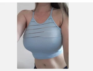 New Y2K 90s 2000s vintage blue stripe stretchy Y2K 90s crop top 8 - Picture 1 of 1