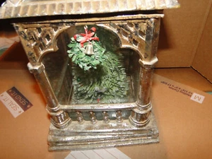 Large Aluminum Casing Decorated Snow Christmas Tree w/Wreath & Victorian Balcony - Picture 1 of 9