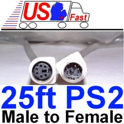25ft PS2 6pin DIN Male~Female Extension Cable/Cord/Wire Mouse/Keyboard/KVM  - Image 1 of 2