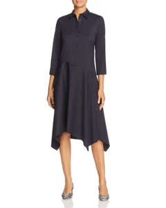 Lafayette 148 Rizzo Shirt Dress 10 Navy Blue Poplin Button Front Asymmetric - Picture 1 of 9