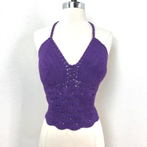 Top halter de ganchillo a mano púrpura grande festoneado sin espalda hada gótico boho festival - Imagen 1 de 10