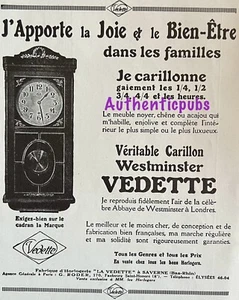 PUBLICITE CARILLON WESTMINSTER VEDETTE HORLOGERIE ABBAYE LONDRES 1925 FRENCH AD - Picture 1 of 1
