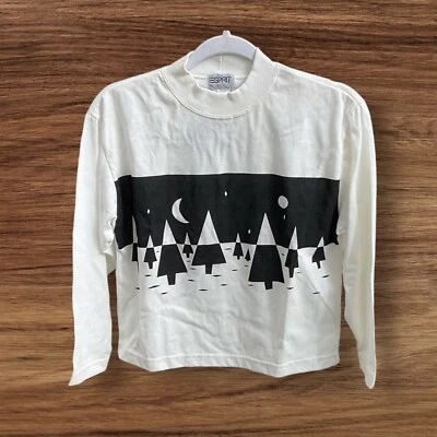 NUEVA DE COLECCIÓN Camiseta Esprit Niños 11 Manga Larga Gráfica Árbol Bosque Noche Años 90 Y2K Foto 1 de 4