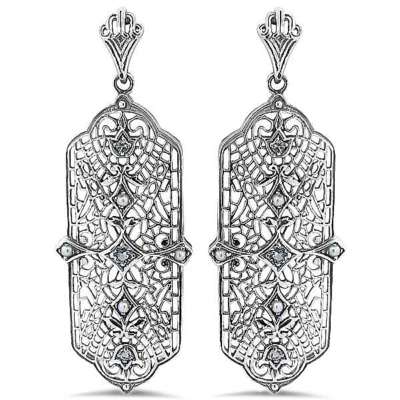 ПОДЛИННЫЙ АКВАМАРИН И ЖЕМЧУГ 925 ПРОБЫ ДЕКО СТАРИННЫЙ СТИЛЬ СЕРЬГИ 118 X - Изображение 1 из 2