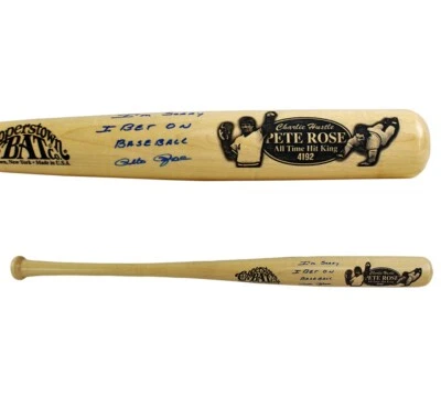 Pete Rose Signed Cincinnati Reds Cooperstown Engraved Blonde MLB Bat - Blue Ink - Image 1 of 4