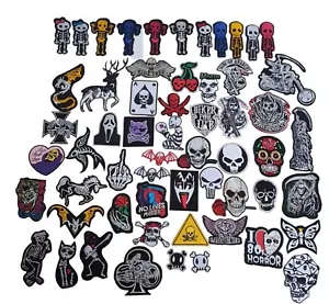 Popular Famous Skull skeleton Embroidered Iron On Sew Patch Biker badge message - Foto 1 di 61