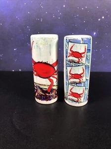 Set of 2 4" Shot Glass Crab Themed Crabs Cuppa Brand Felt Bottom Ceramic - Picture 1 of 5