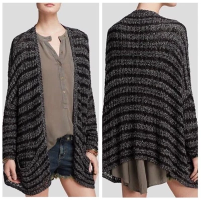 Cárdigan Suéter Free People Anoche Largo a Rayas Frente Abierto Grunge M Foto 1 de 4