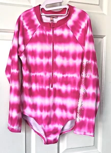 NWOT Juicy Couture one pc Pink Tie Dye Rash Guard Swimsuit Sz 10/12 - Picture 1 of 6