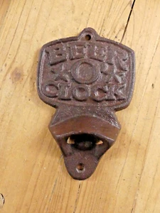 Cast Iron Beer O' Clock Beer Soda Bar Bottle Opener Wall Mounted Rustic Brown - Picture 1 of 7