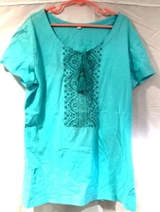 Ukrainian Vyshyvanka Kids Teal Blue Shirt Size Medium Embroidered - Picture 1 of 3