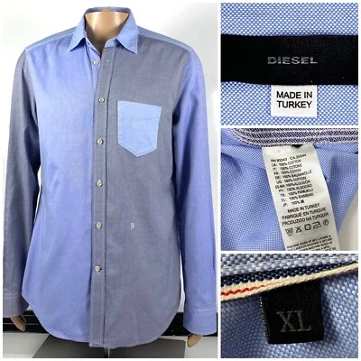 Camisa Diesel Para Hombre Azul Gris Algodón Arnés Correas Inusuales XL Foto 1 de 4