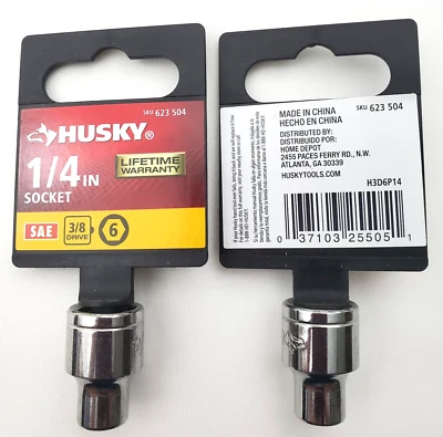 Lot of 2 Husky 1/4" Sockets for 3/8" Drive 6 Point SAE - Image 1 of 4