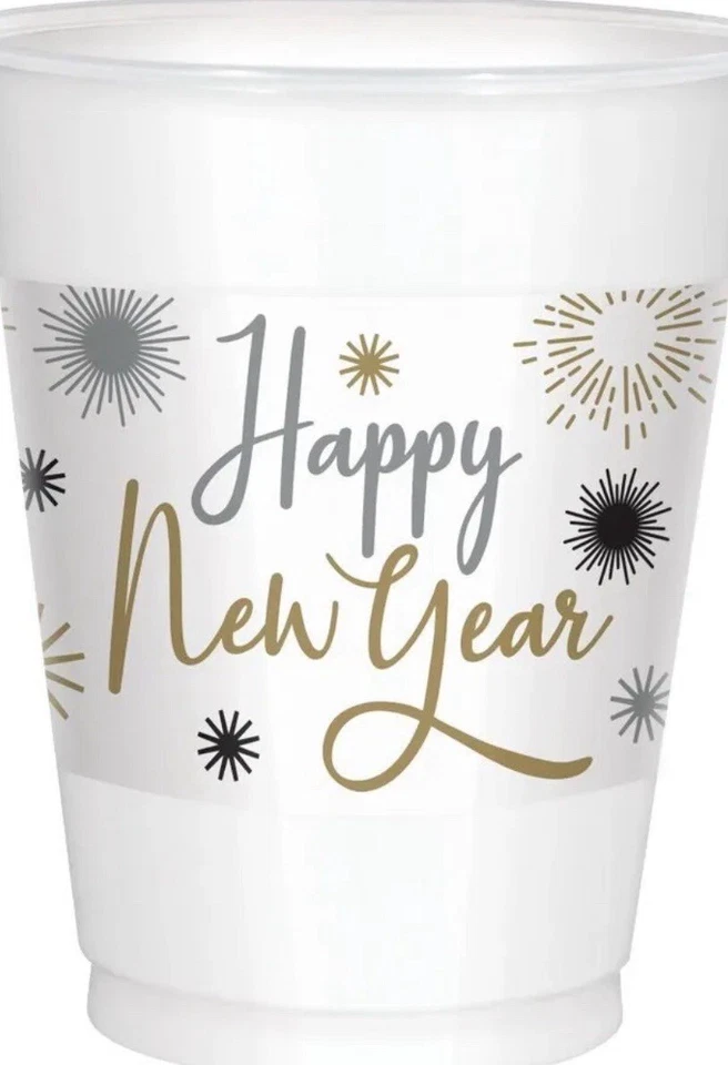 Happy New Year Printed 16 oz Plastic Cups 25 Per Pack New Year Tableware - Image 1 of 1