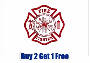 WHITE/RED Vinyl Decal Fire Fighter maltese Department sticker - GoGoStickers - Picture 1 of 1