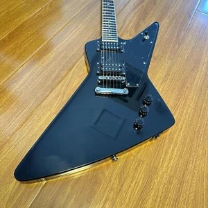 Custom Explorer black Eletric Guitar Chibson solid body chrome hardware - Picture 1 of 13