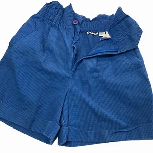 1980s vtg IN-FORCE, INC Blue HIGH WAIST Pleated Shorts Sz L Cuffed Retro - Picture 1 of 16