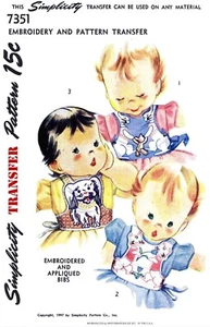 Simplicity 7351 Pattern UNISEX Animal BIB SMOCK Dog Cat Bunny Embroider Applique - Picture 1 of 5