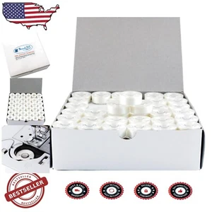 144 Prewound L Size Embroidery Bobbins - High Tenacity White Thread - Lint-Free - Picture 1 of 8