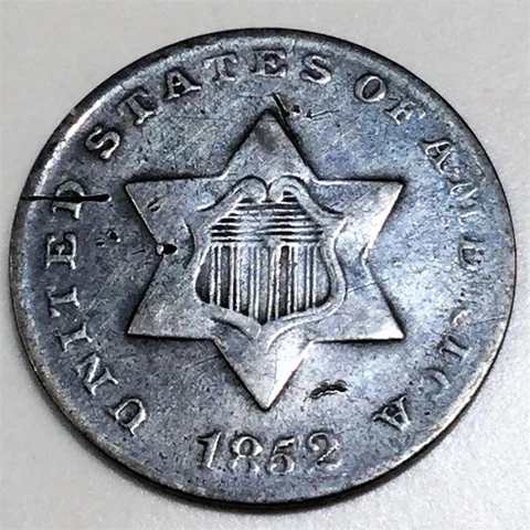 1852 Three Cent Silver Beautiful Coin Rare Date Cover