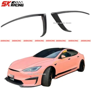 Carbon Fiber Front Bumper Side Splitter Fins Fits Tesla Model S Sedan 2021-2023 - Imagen 1 de 9