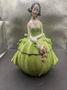Art Deco Nancy Pert Erphila Germany Green Dresser Doll Powder Dish 5.75" - Picture 1 of 8