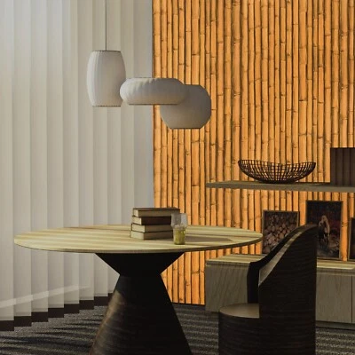 Mustard yellow brown bamboo pattern wallpaper roll modern tropical wallcoverings - Image 1 of 4