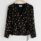 New Womens & Other Stories Print Spot Wrap Blouse In Black Size 12