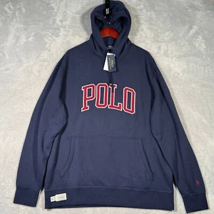 Ralph Lauren Hoodie Mens XLT XL Tall Blue Spell Out Pullover Polo Fleece - Picture 1 of 12