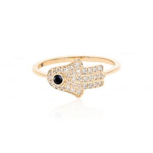 14K Gold 0,20 ct VS/F-G Diamant Hamsa Ring Größe - 3 bis 8 US - The Jewelz - Bild 1 von 7