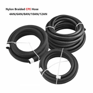 Fuel Hose Oil Gas Line AN4-AN6-AN8-AN10-AN12 Nylon/Stainless Steel Braided Black - Afbeelding 1 van 13