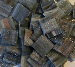 25 Mosaic Tiles 3/4" BLUE GRAY ADVENTURINE GOLD ITALIAN GLASS Supplies #786 - Picture 1 of 1
