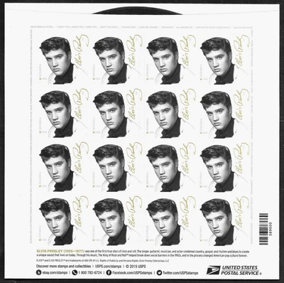 ELVIS PRESLEY 2015 US #5009 MUSIC ICON - LEGENDARY SINGER 16 FOREVER STAMP SHEET - Image 1 of 2