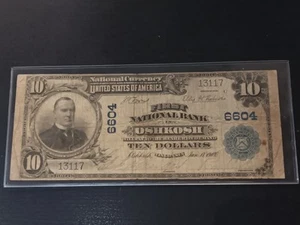 1903- $10 Oshkosh First National Bank National Currency Note - Picture 1 of 8