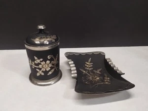 Vintage Solid White Brass Etched Ashtray/Cigarette Holder Stash Floral - Picture 1 of 9
