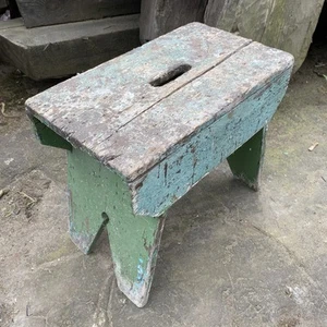 Antique Green Paintings Foot Step Stool Seat Wooden Stool - Picture 1 of 8