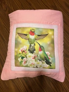 New Homemade Pink Hummingbirds Quillow (Pillow w/ 6ft long quilt inside!) - Picture 1 of 2